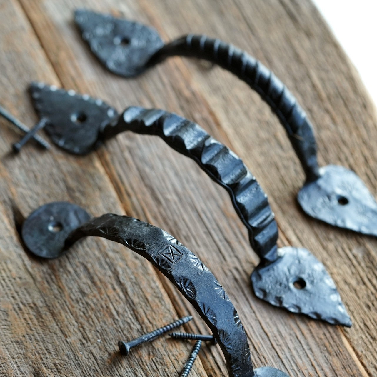 iron door pull hand forged - pair