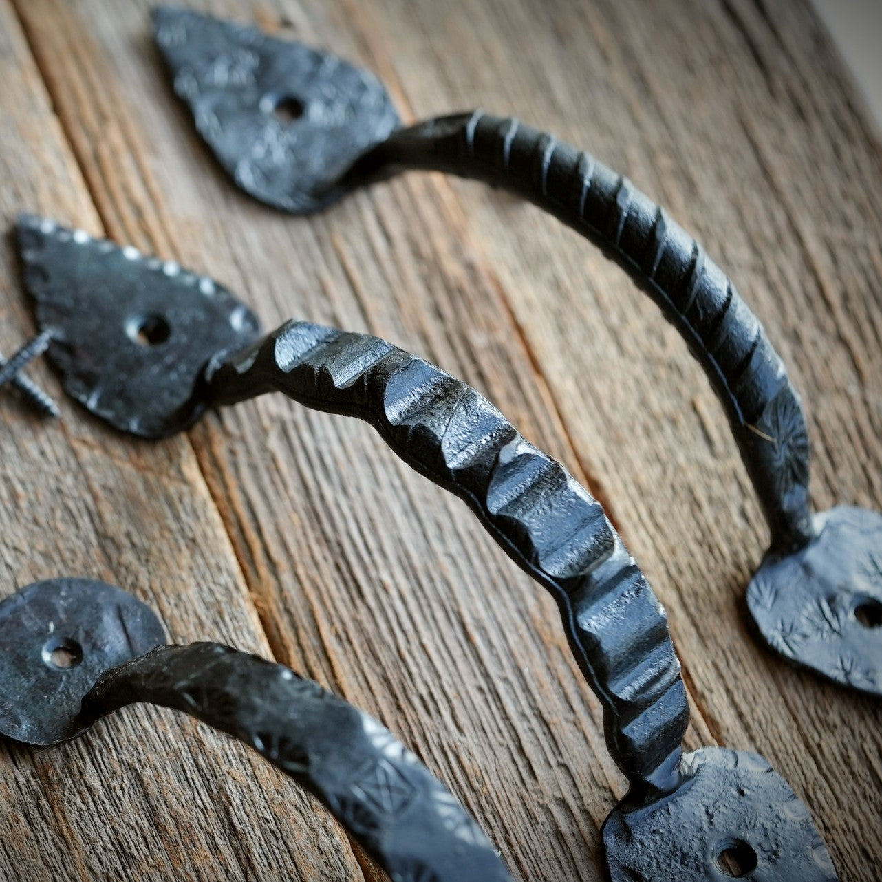iron door pull hand forged - pair