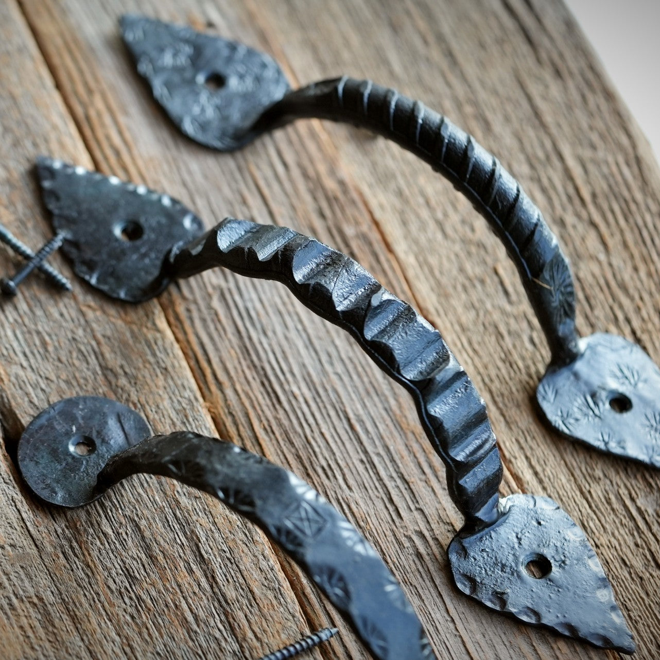 iron door pull hand forged - pair