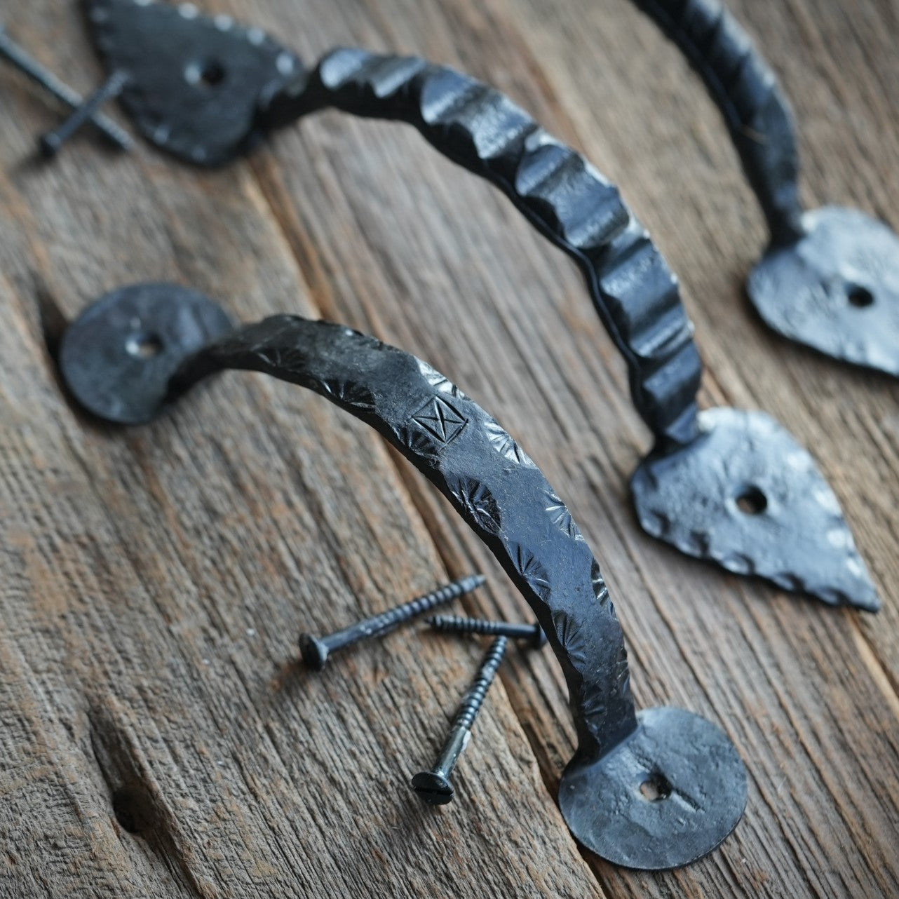 iron door pull hand forged - pair